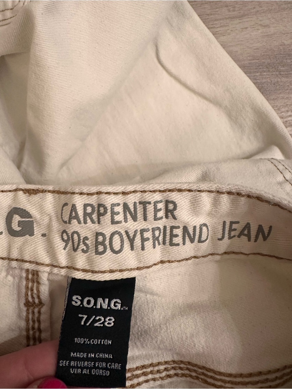 S.O.N.G. 90s Boyfriend Carpenter Jeans Cream Wide Leg Women’s 7/28 - Picture 6 of 7